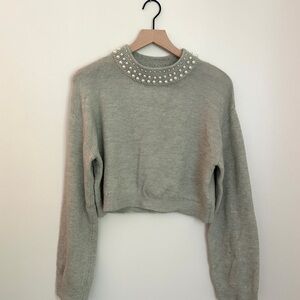 H&M Light Green Sweater with Pearl Details